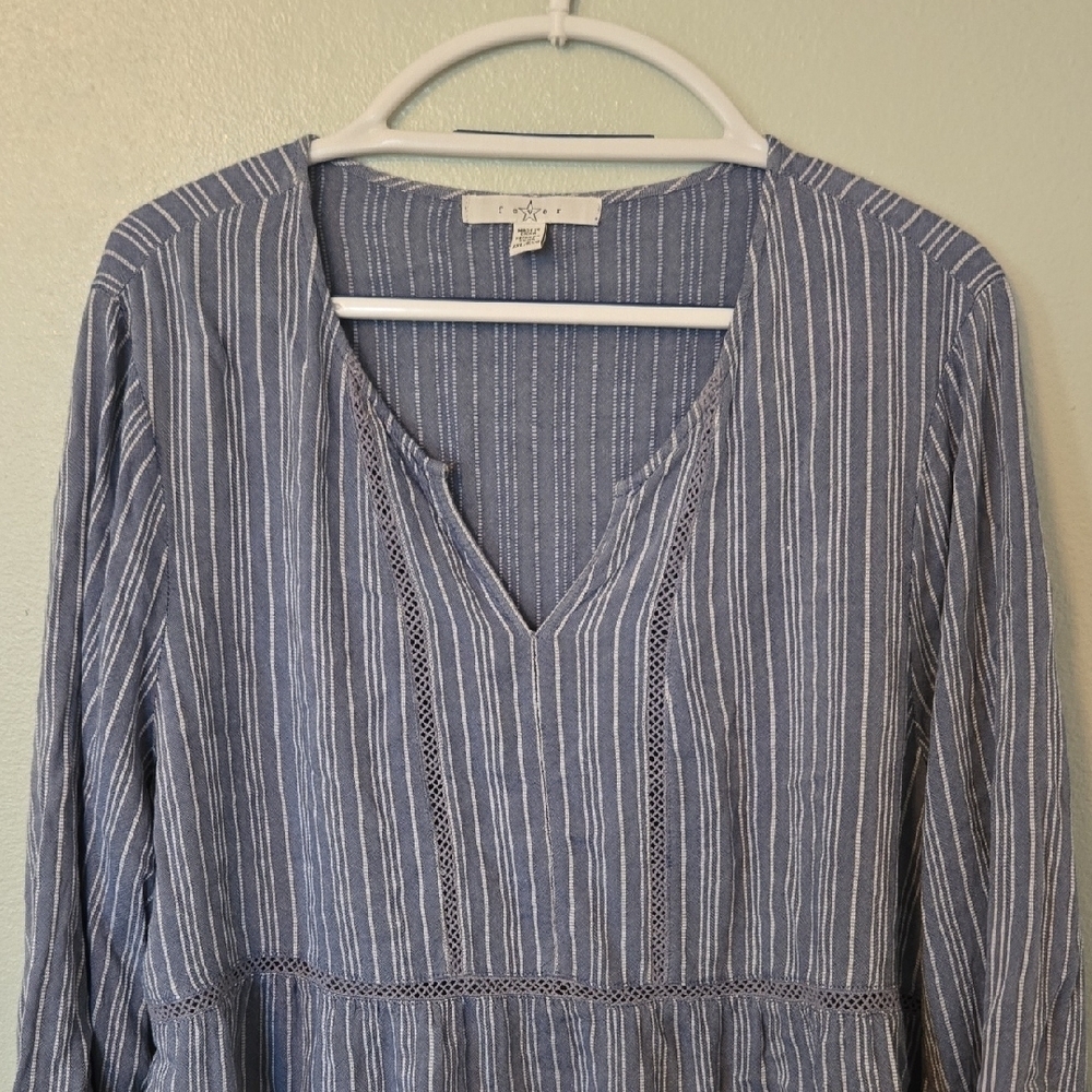 Fever | Blue Striped V Neck Long Sleeve Top Size XXL